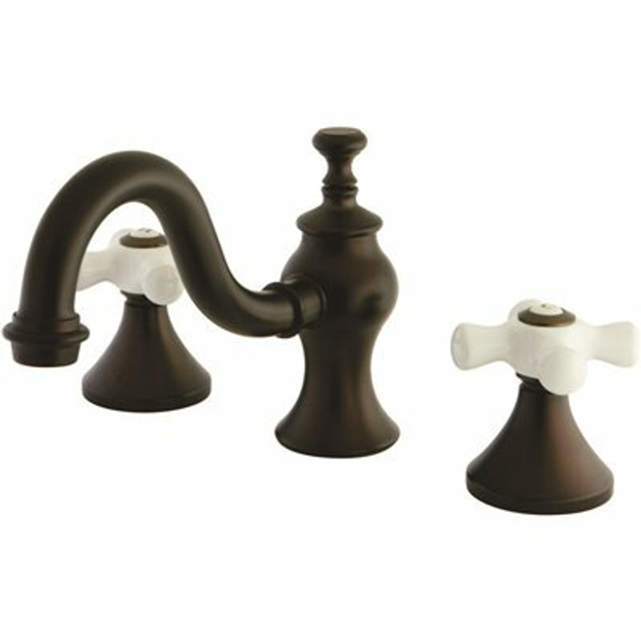 Kingston Brass Porcelain Cross 8 In. Widespread 2-Handle High-Arc Bathroom Faucet In Oil Rubbed Bronze