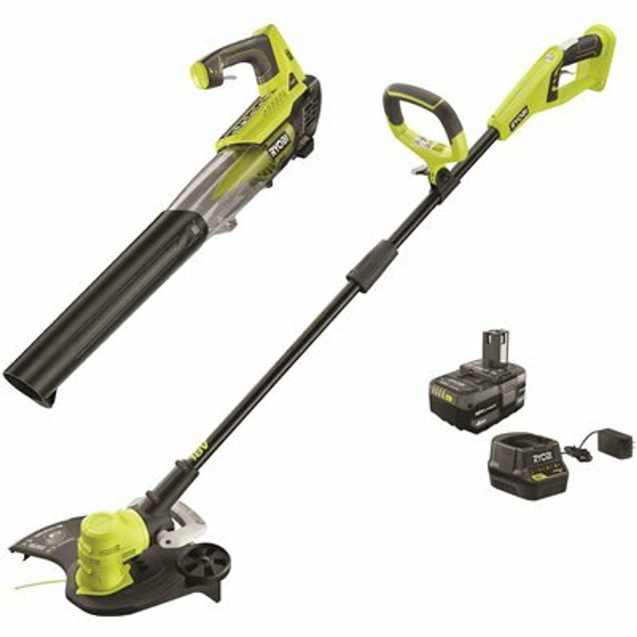 Ryobi One+ 18V Cordless Battery String Trimmer/Edger And Jet Fan Blower Combo Kit With 4.0 Ah Battery And Charger