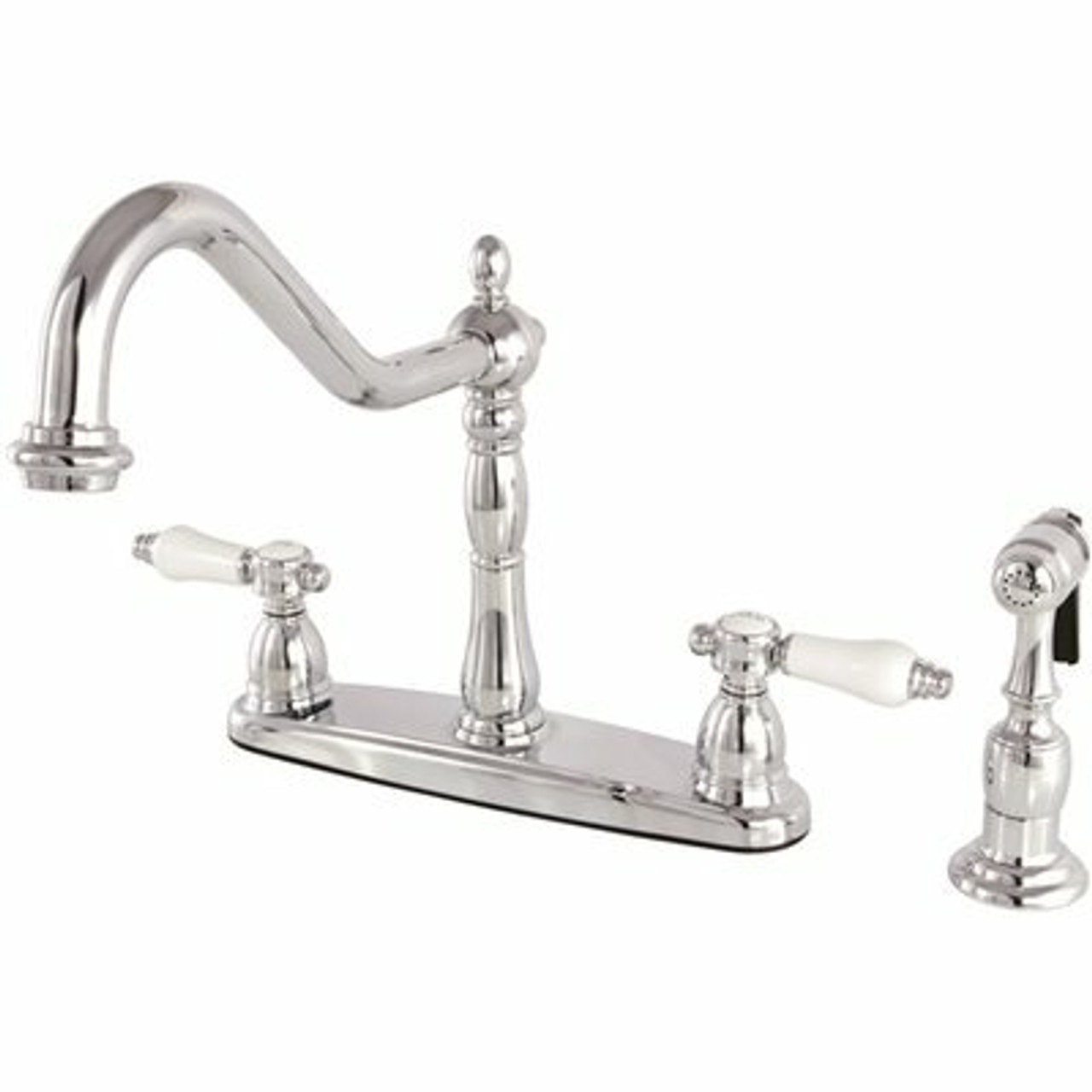 Kingston Brass Victorian English Porcelain 2-Handle Standard Kitchen Faucet With Side Sprayer In Chrome