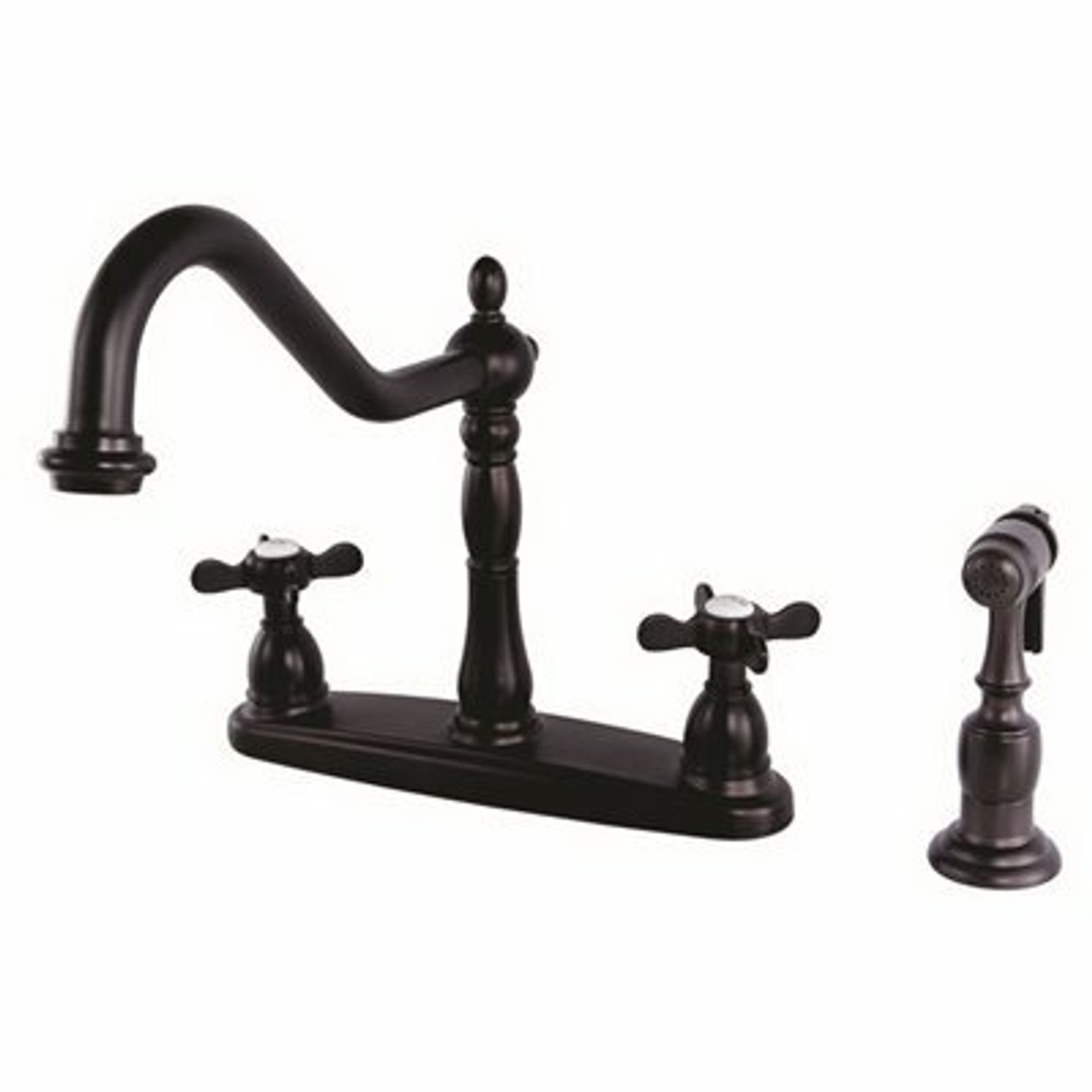 Kingston Brass Victorian English Cross 2-Handle Standard Kitchen Faucet With Side Sprayer In Oil Rubbed Bronze