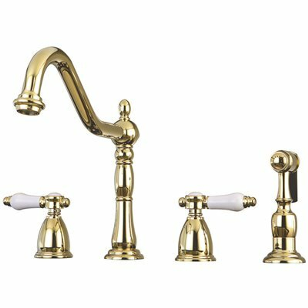 Kingston Brass Victorian Porcelain 2-Handle Standard Kitchen Faucet With Side Sprayer In Polished Brass