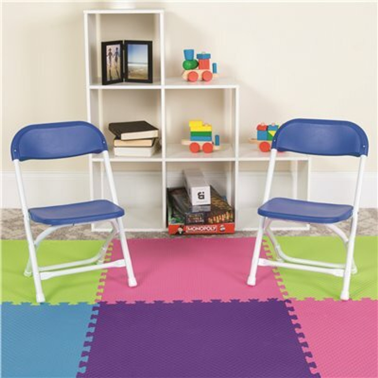 Flash Furniture Kids Blue Plastic Folding Chair