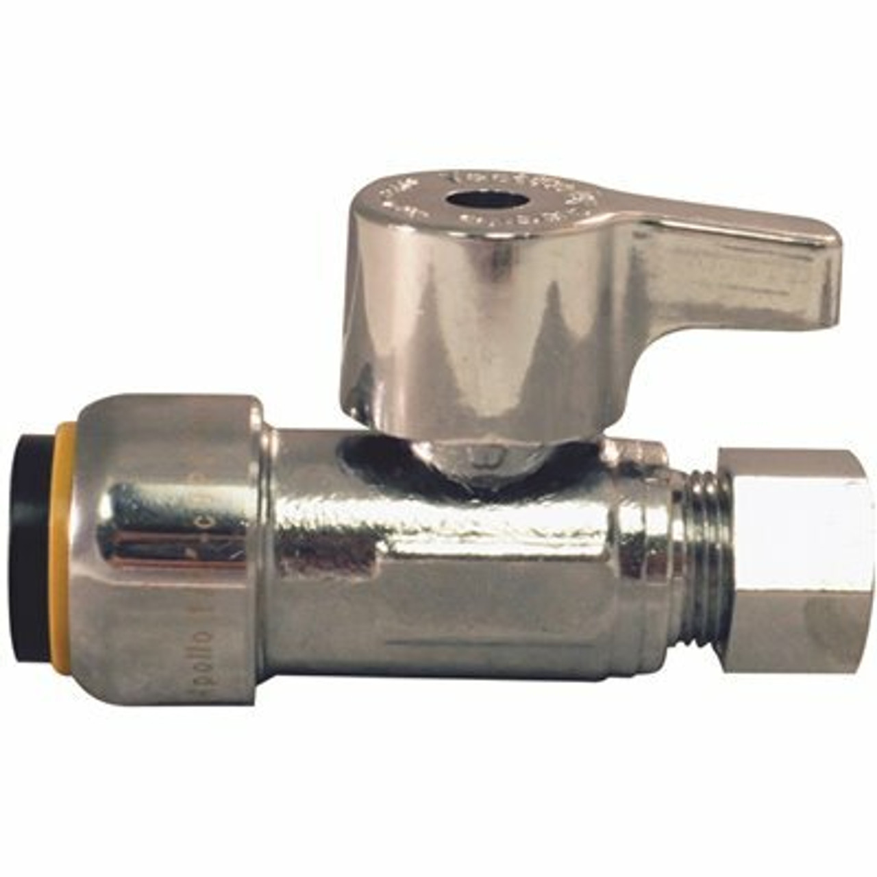 Tectite 1/2 In. Chrome-Plated Brass Push-To-Connect X 3/8 In. Compression Quarter-Turn Straight Stop Valve