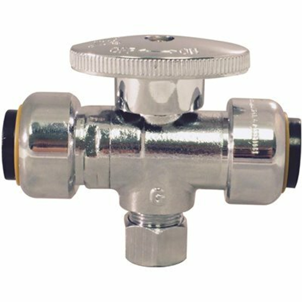 Tectite 1/2 In. Chrome-Plated Brass Push-To-Connect X 1/2 In. Push-To-Connect X 3/8 In. Compression Stop Tee Valve