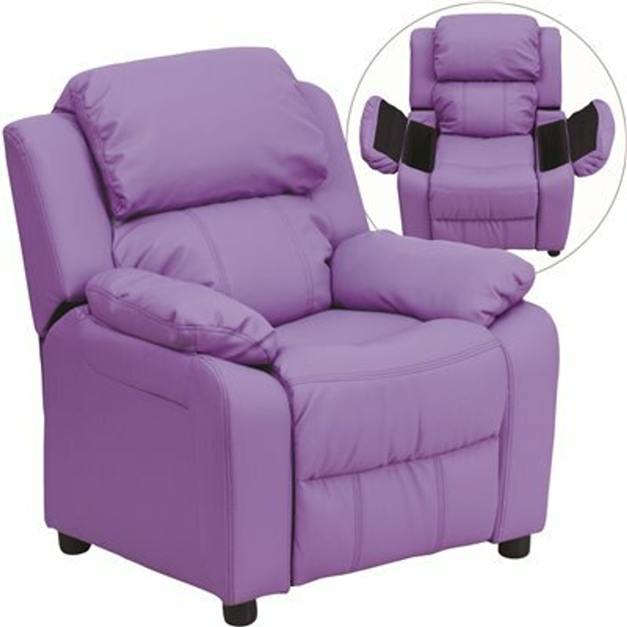Flash Furniture Deluxe Padded Contemporary Lavender Vinyl Kids Recliner With Storage Arms