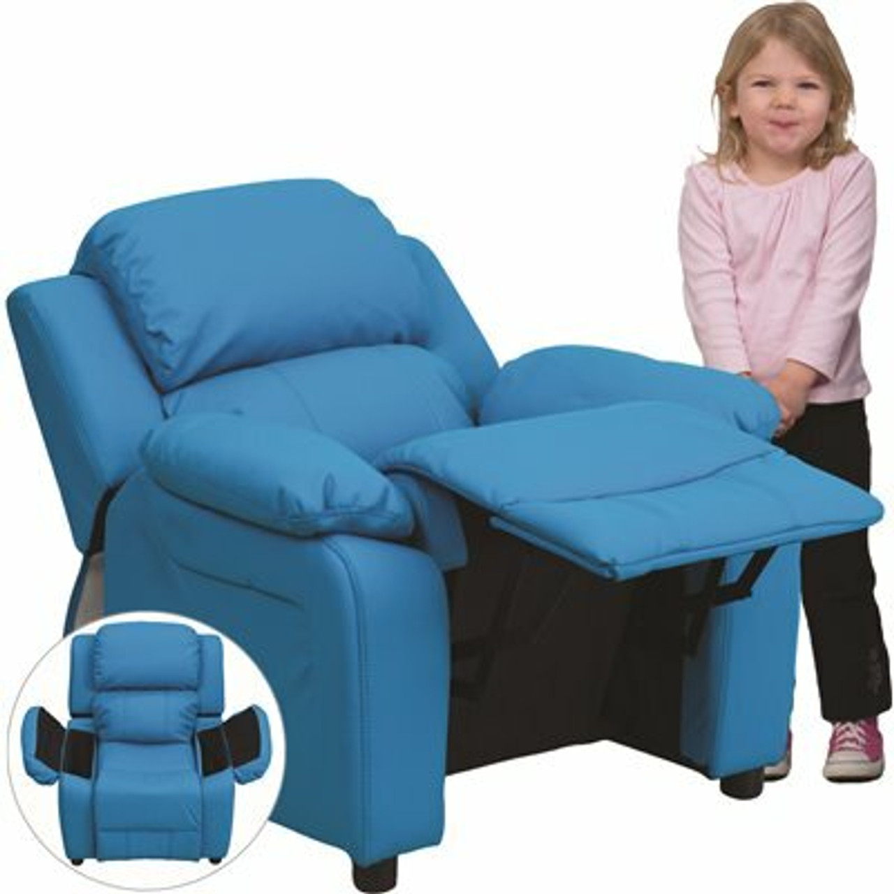 Flash Furniture Deluxe Padded Contemporary Turquoise Vinyl Kids Recliner With Storage Arms