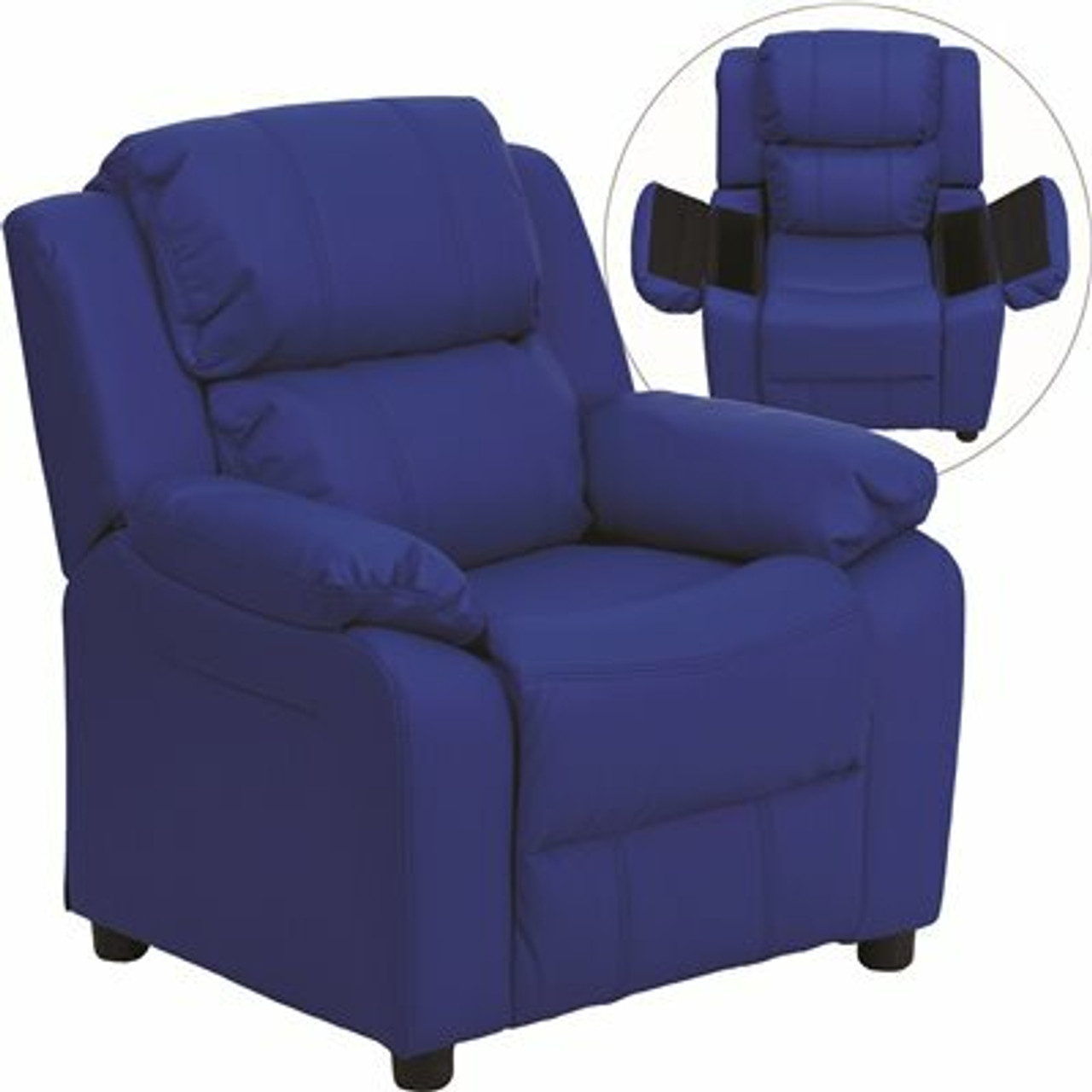 Flash Furniture Deluxe Padded Contemporary Blue Vinyl Kids Recliner With Storage Arms