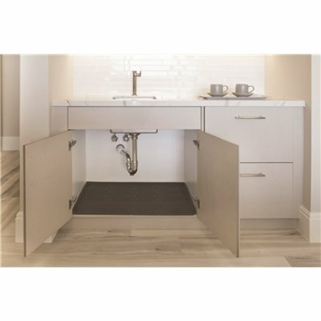 Xtreme Mats 34 In. X 22 In. Grey Kitchen Depth Under Sink Cabinet Mat Drip Tray Shelf Liner