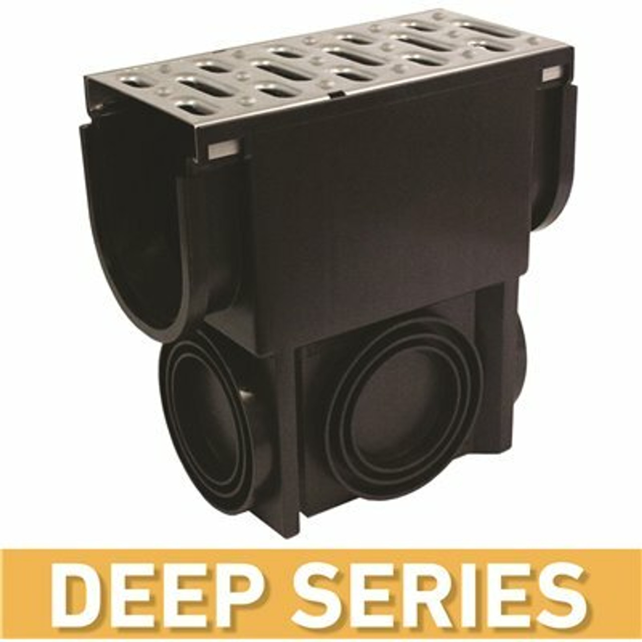 Deep Series Slim Drainage Pit And Catch Basin For Modular Trench And Channel Drain Systems W/ Stainless Steel Grate
