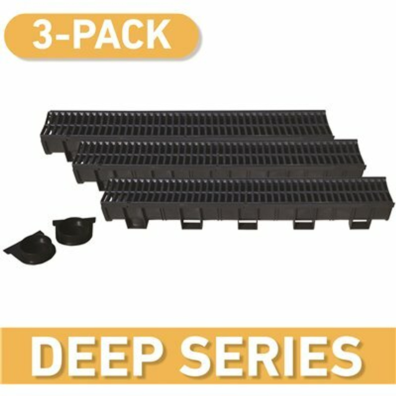 Deep Series 5.4 In. W X 5.4 In. D X 39.4 In. L Trench And Channel Drain Kit With Black Grate (3-Pack | 9.8 Ft)