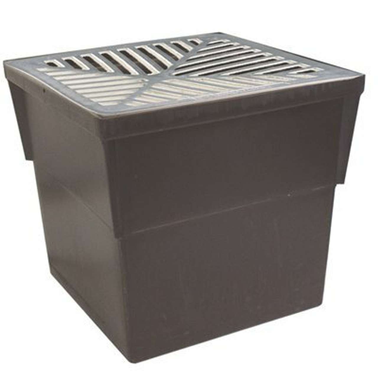 14 In. X 14 In. Storm Water Pit And Catch Basin For Modular Trench And Channel Drain Systems With Aluminum Grate