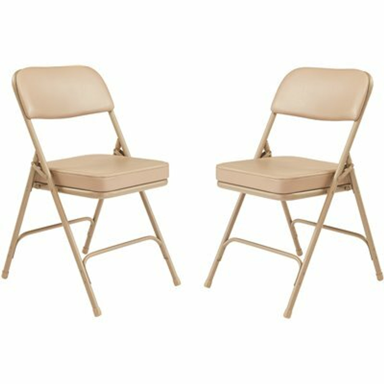 National Public Seating 3200 Series Premium 2 In. Vinyl Upholstered Double Hinge Folding Chair, Beige (Pack Of 2)