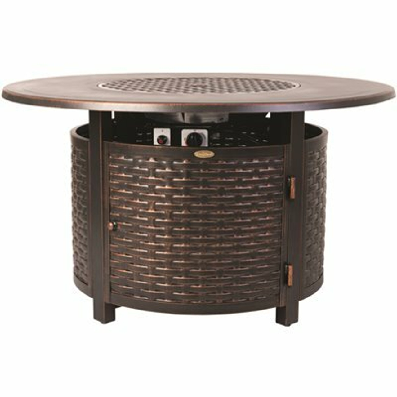 Fire Sense Florence 44 In. X 24 In. Round Aluminum Propane Fire Pit Table In Antique Bronze With Vinyl Cover