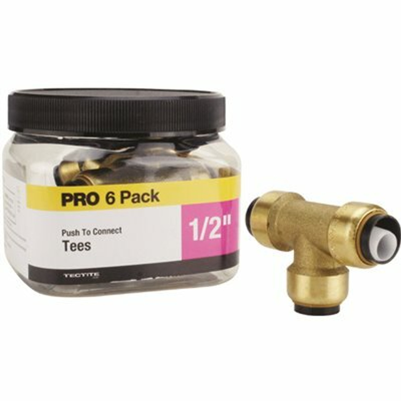 Tectite 1/2 In. Brass Push-To-Connect Tee Pro Pack (6-Pack)