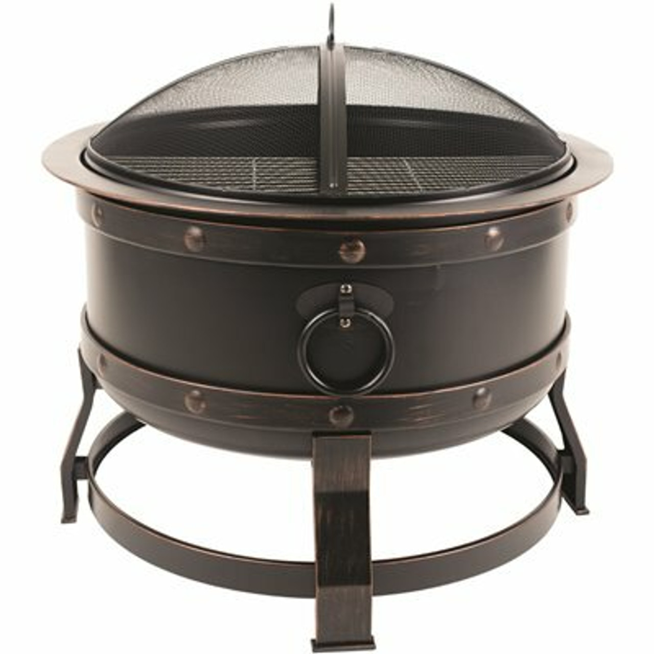 Pleasant Hearth Killian 28 In. Round Steel Fire Pit In Rubbed Bronze With Cooking Grid