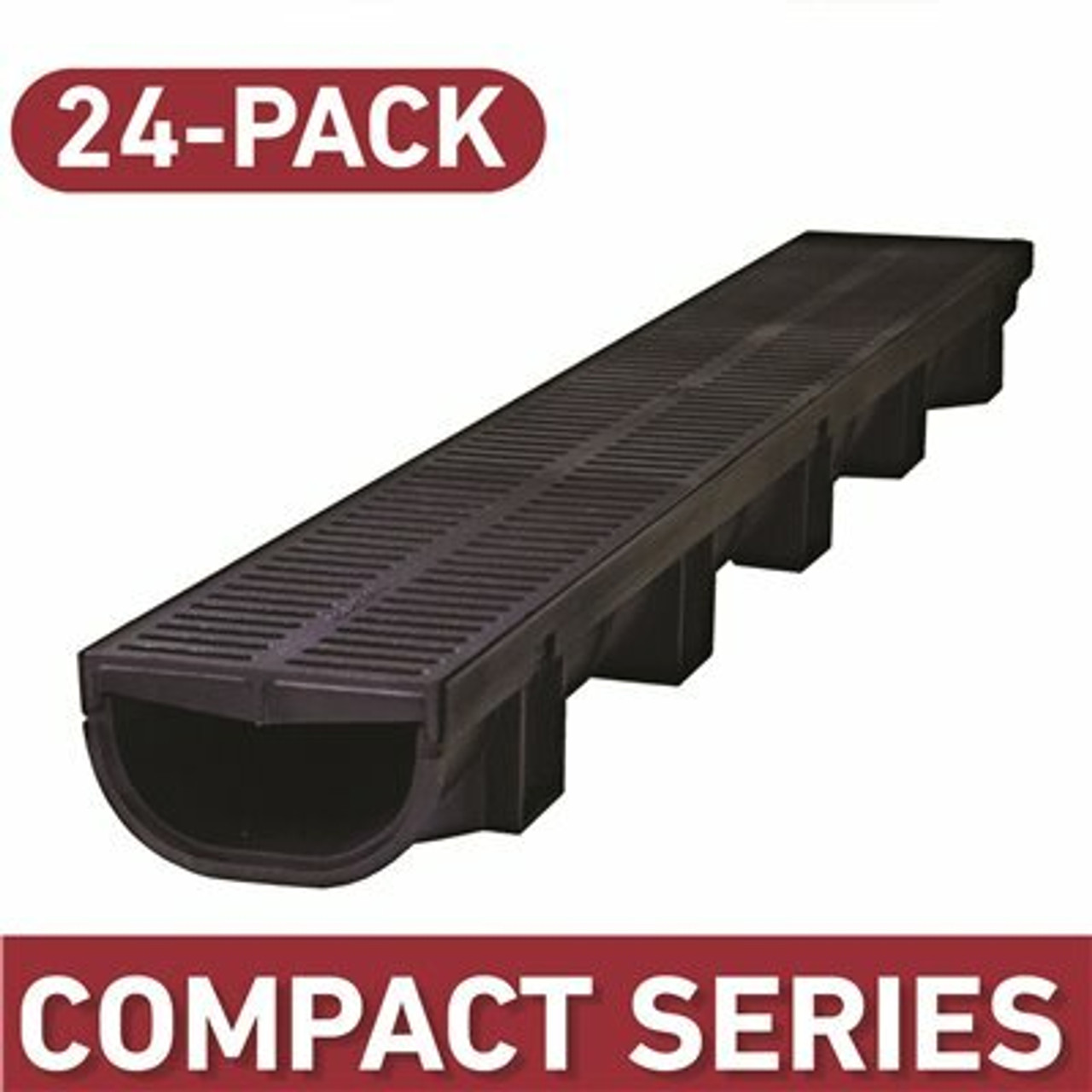 Compact Series 5.4 In. W X 3.2 In. D 39.4 In. L Trench And Channel Drain Kit W/ Black Grates (24-Pack | 78.8 Ft)