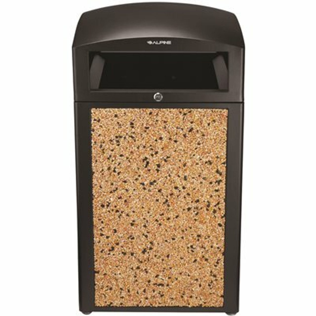Alpine Industries 40 Gal. Steel All-Weather Stone Panel Outdoor Commercial Trash Can With Lid