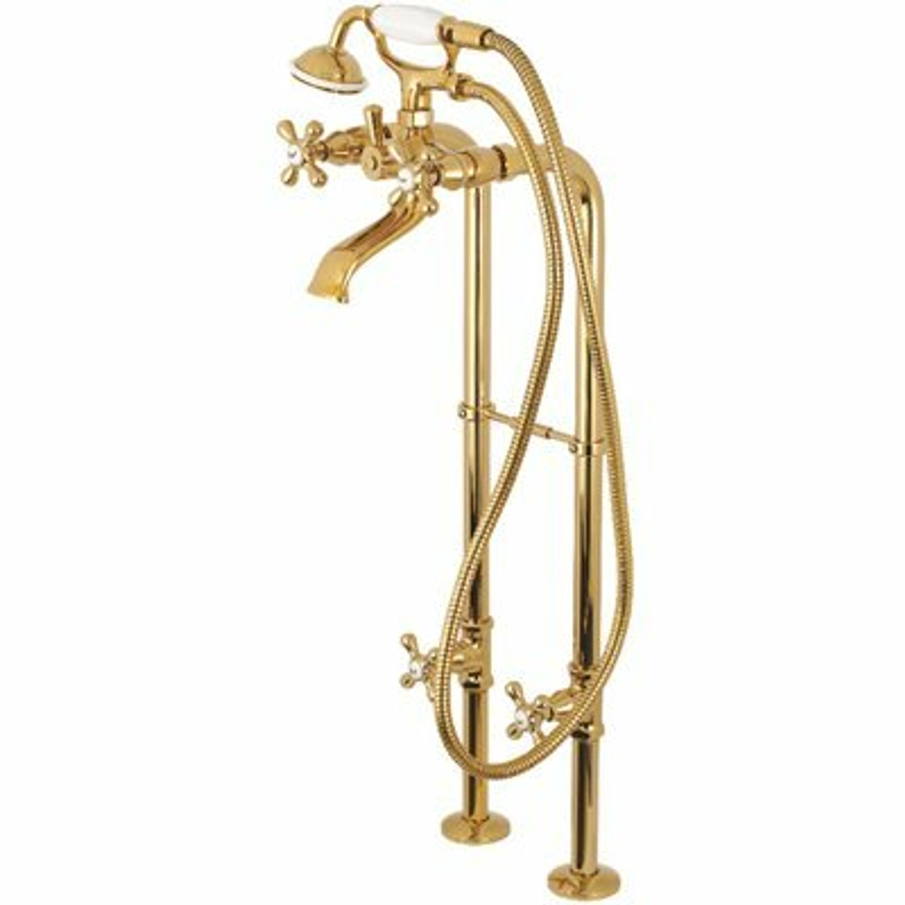 Kingston Brass Traditional 3-Handle Claw Foot Freestanding Tub Faucet With Handshower Combo Set In Polished Brass