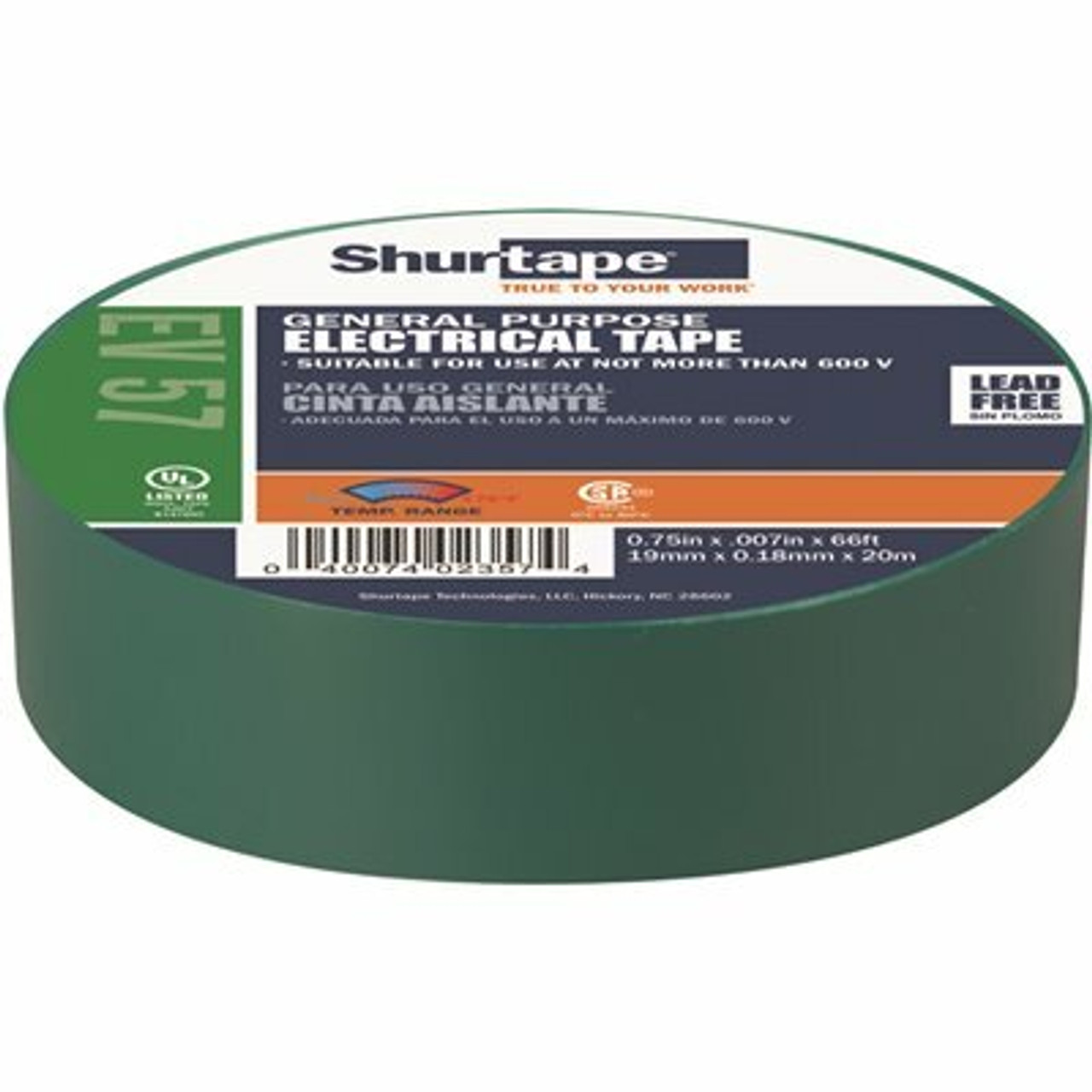 Shurtape Ev 57 3/4 In. X 66 Ft. General Purpose Electrical Tape, Ul Listed, Green, 7 Mils (1 Roll)