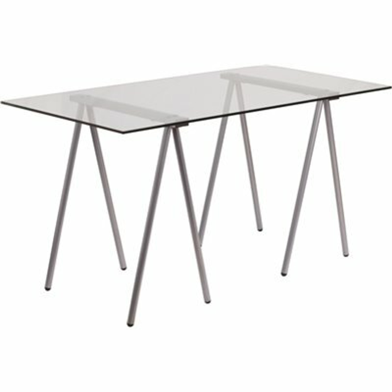 Flash Furniture 55 In. Rectangular Clear/Chrome Writing Desks With Glass Top