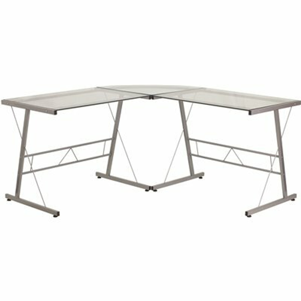 Carnegy Avenue 83.5 In. L-Shaped Clear/Silver Computer Desks With Glass Top