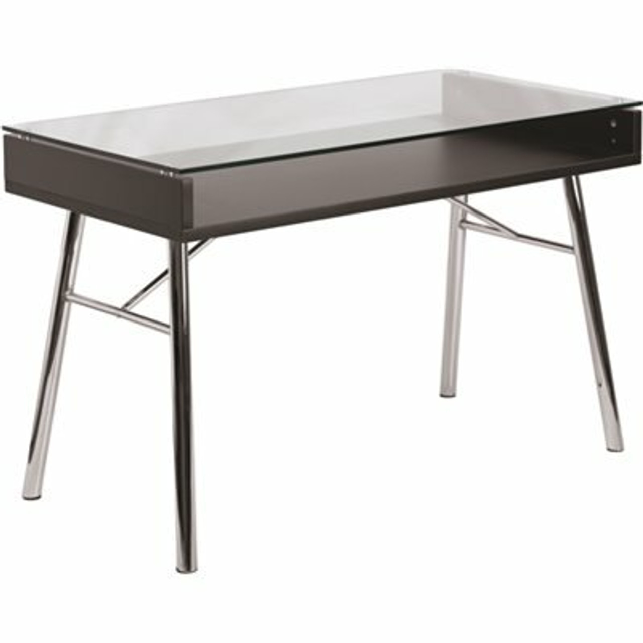 Carnegy Avenue 47.3 In. Rectangular Clear/Chrome Writing Desks With Built-In Storage