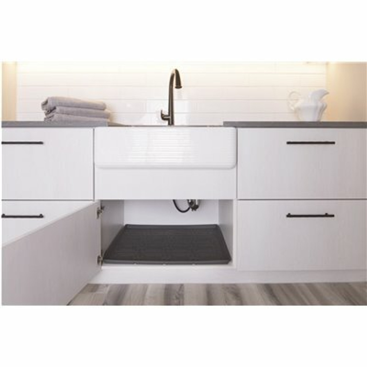 Xtreme Mats 37 In. X 22 In. Grey Kitchen Depth Under Sink Cabinet Mat Drip Tray Shelf Liner