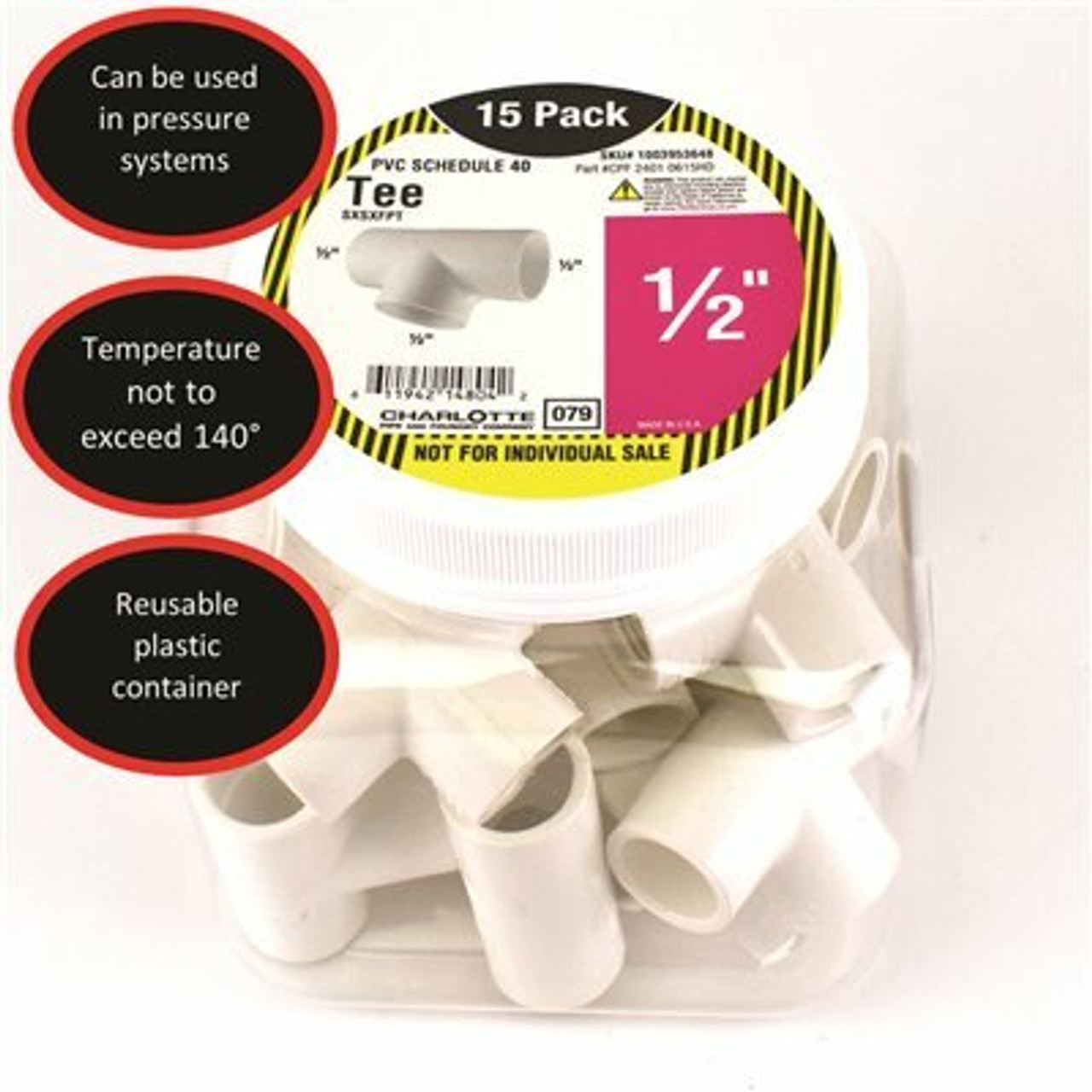 Charlotte Pipe 1/2 In. Pvc Tee S X S X S Pro Pack (15-Pack)