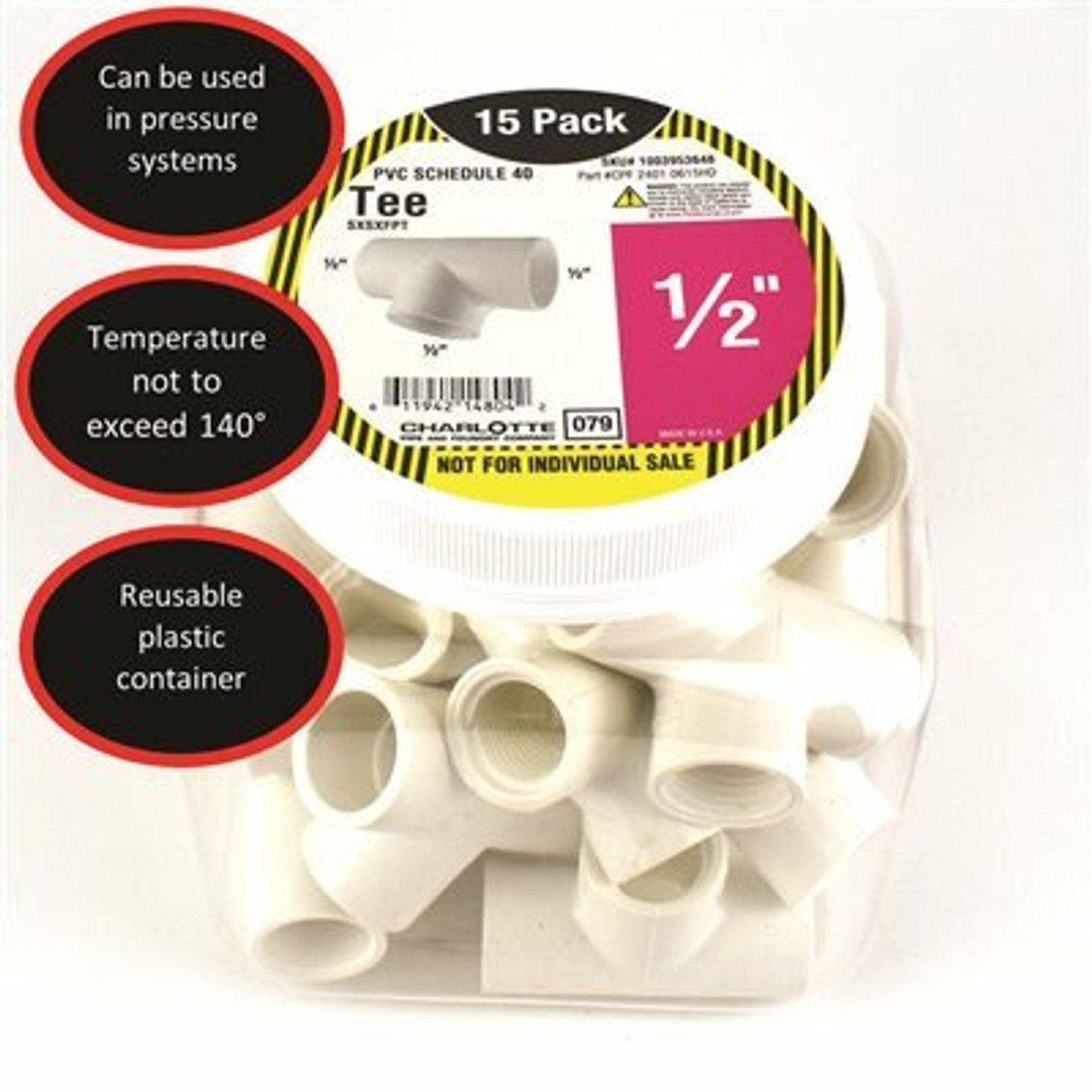 Charlotte Pipe 1/2 In. Pvc Tee S X S X Fpt Pro Pack (15-Pack)