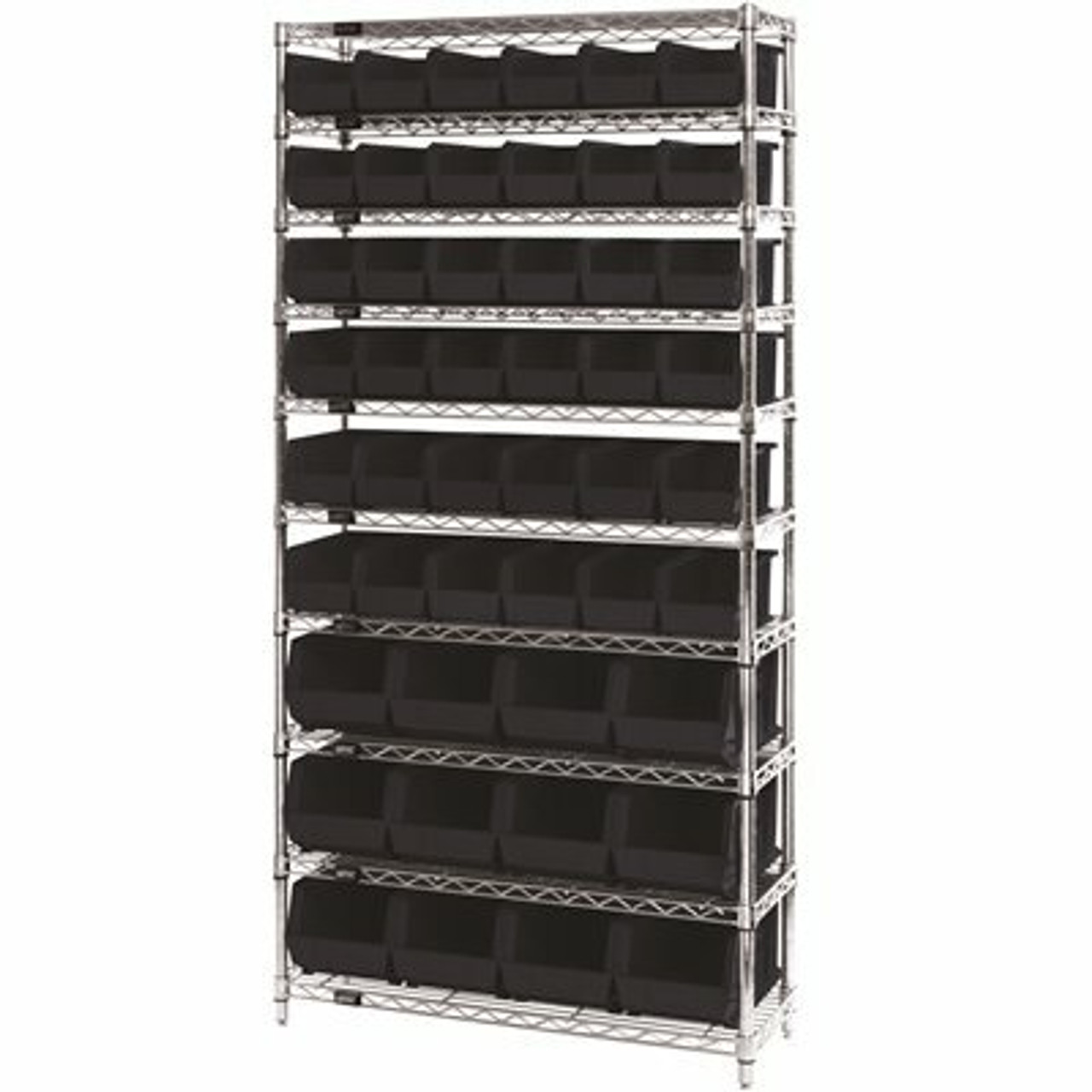 Quantum Storage Systems Giant Open Hopper 36 In. X 14 In. X 74 In. Wire Chrome Heavy Duty 10-Tier Industrial Shelving Unit - 308241544