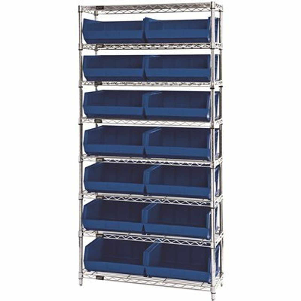 Quantum Storage Systems Giant Open Hopper 36 In. X 14 In. X 74 In. Wire Chrome Heavy Duty 8-Tier Industrial Shelving Unit - 308241553