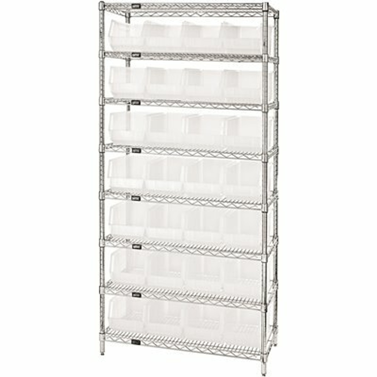 Quantum Storage Systems Giant Open Hopper 36 In. X 14 In. X 74 In. Wire Chrome Heavy Duty 8-Tier Industrial Shelving Unit - 308241559