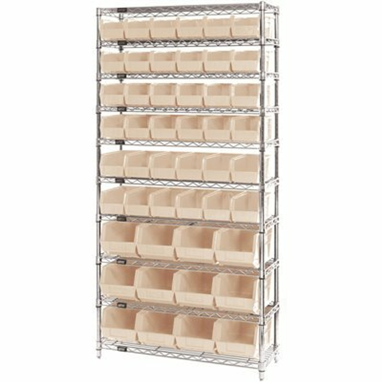 Quantum Storage Systems Giant Open Hopper 36 In. X 14 In. X 74 In. Wire Chrome Heavy Duty 10-Tier Industrial Shelving Unit - 308241560