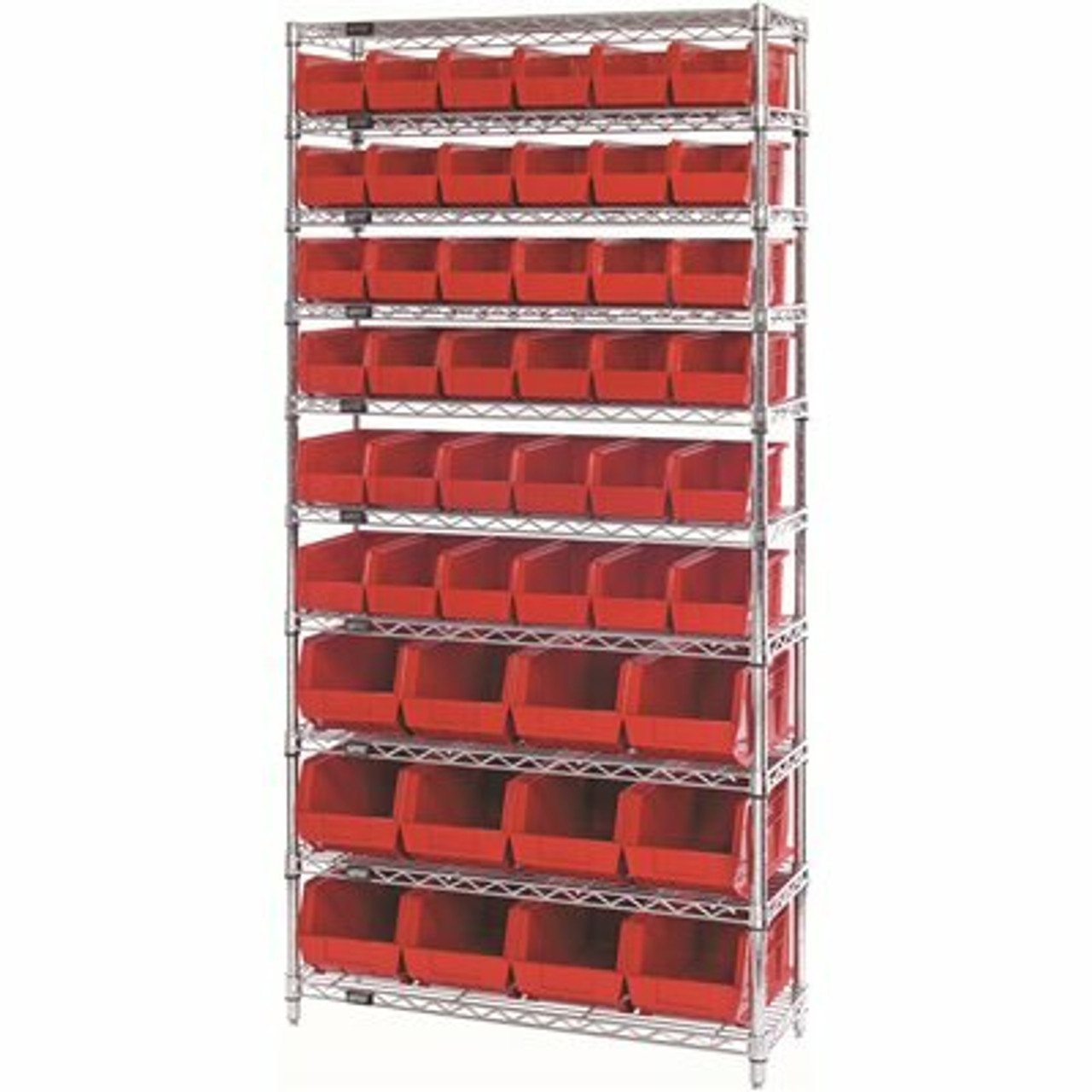 Quantum Storage Systems Giant Open Hopper 36 In. X 14 In. X 74 In. Wire Chrome Heavy Duty 10-Tier Industrial Shelving Unit - 308241563