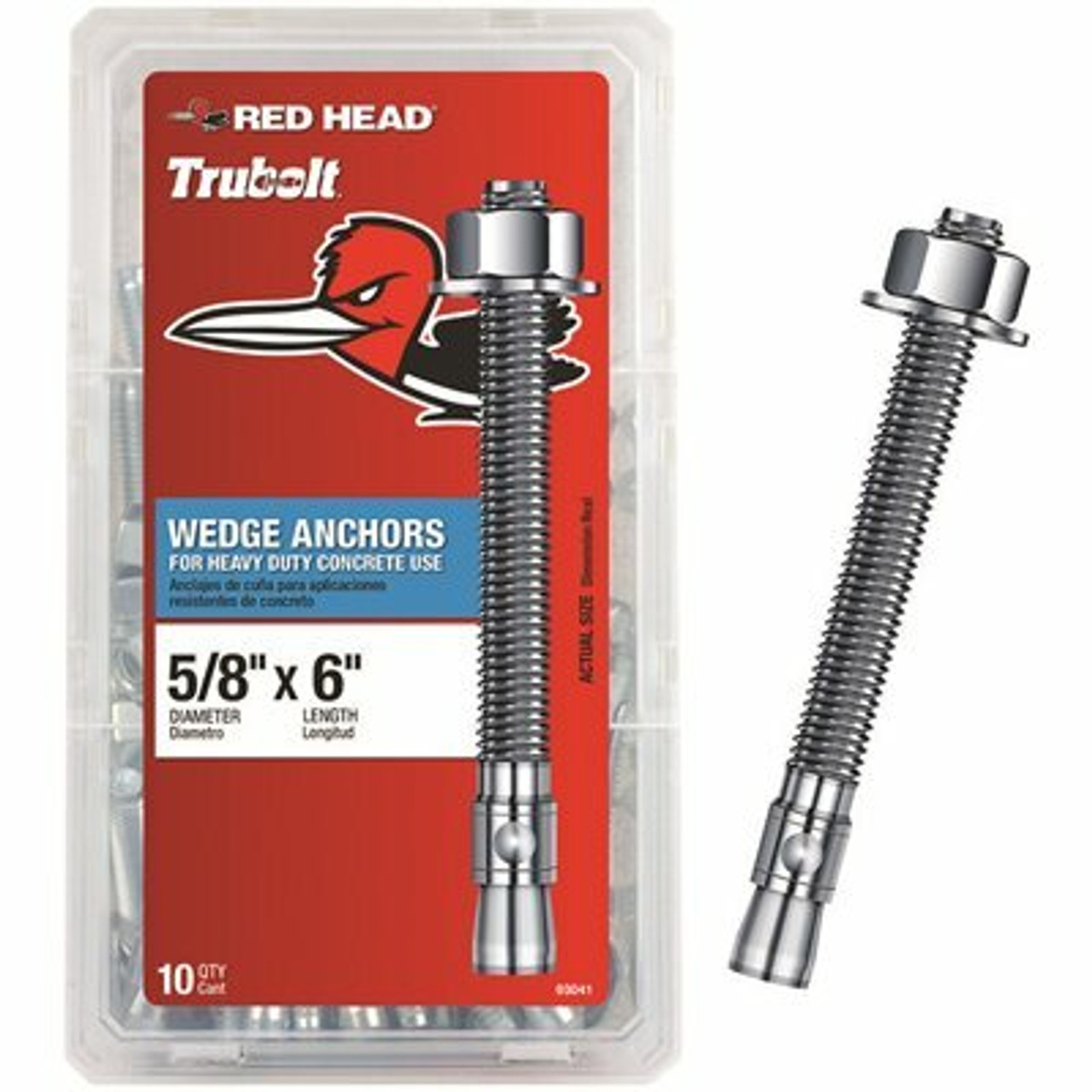 Red Head 5/8 In. X 6 In. Zinc Plated Steel Hex Nut Head Solid Concrete Wedge Anchors (10-Pack)