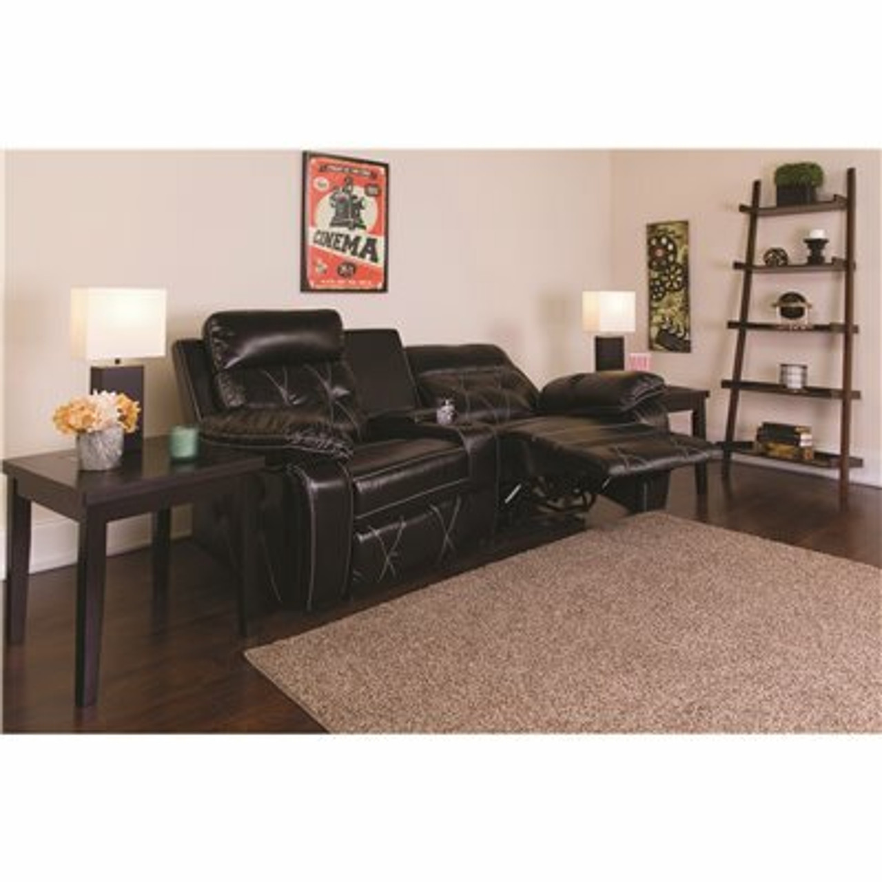 Carnegy Avenue 79 In. Black Faux Leather 2-Seater Bridgewater Sofa With Square Arms