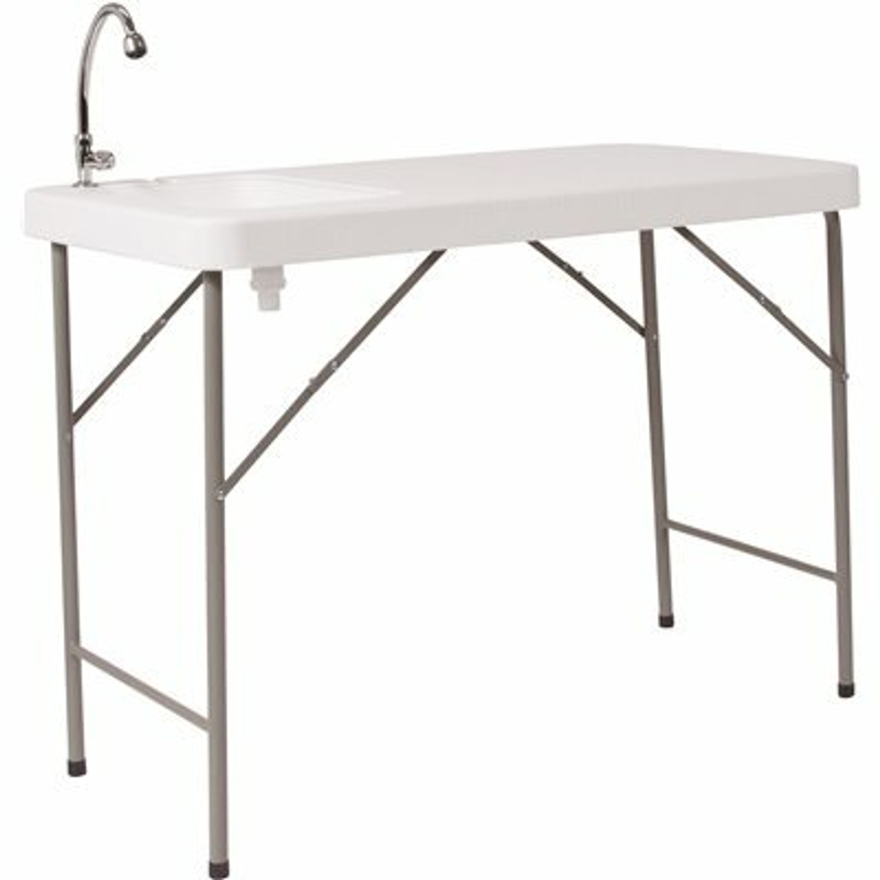 45 In. Granite White Plastic Tabletop Metal Frame Folding Table