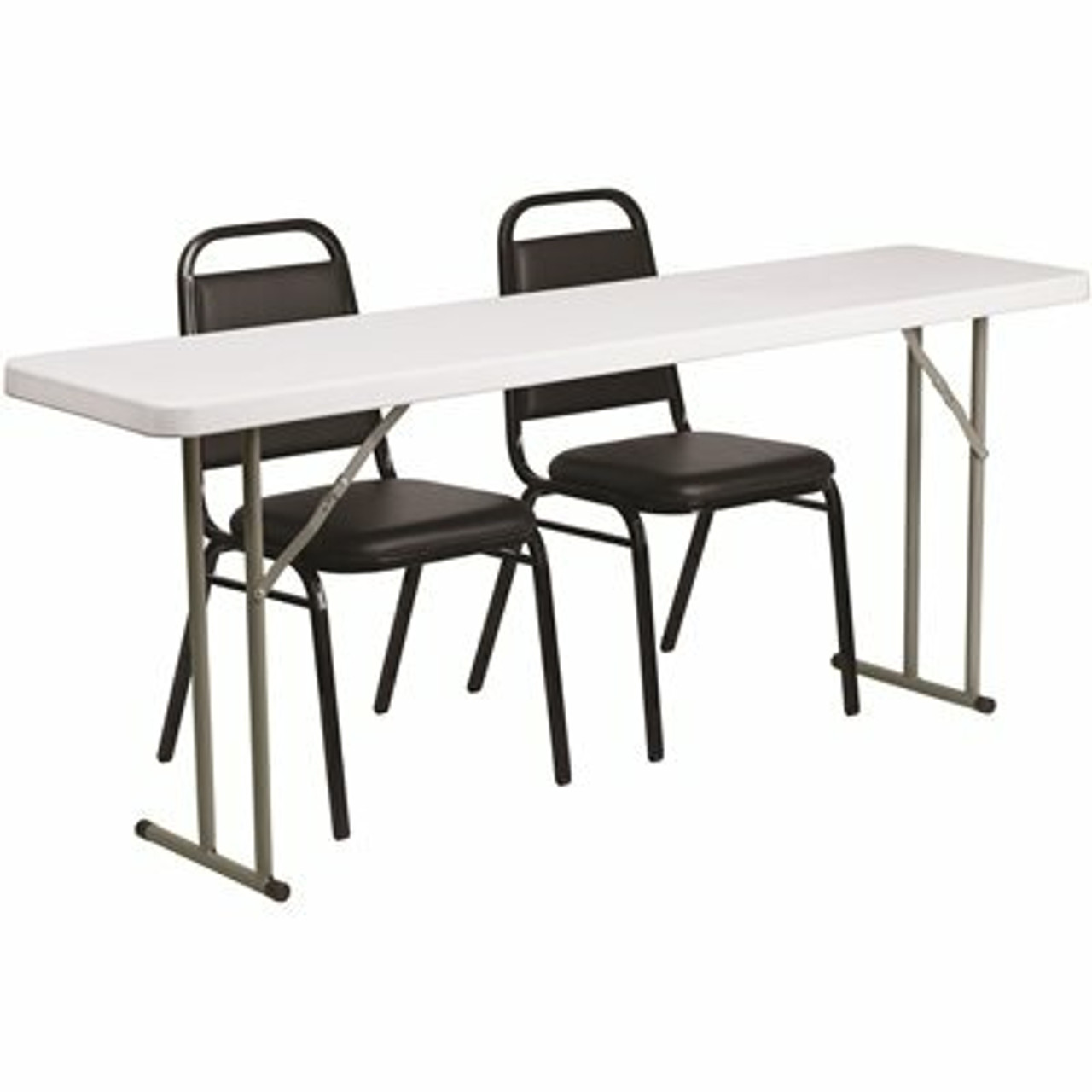 72 In. Black Plastic Tabletop Vinyl Seat Folding Table And Chair Set