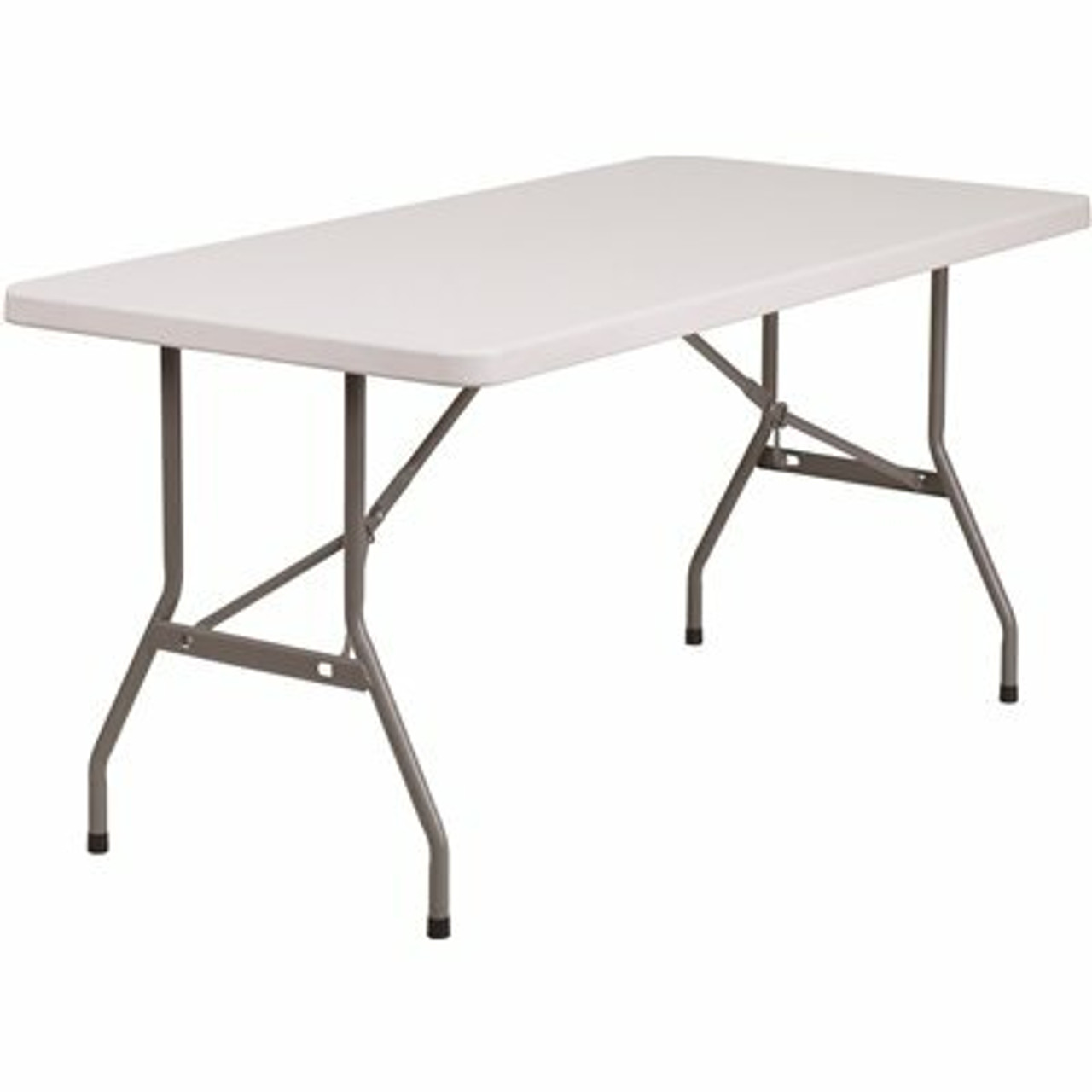 60 In. Granite White Plastic Tabletop Metal Frame Folding Table - 308685843