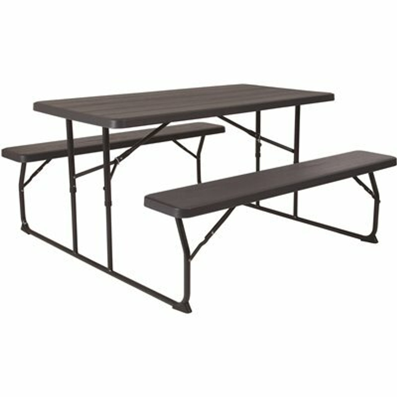 58.25 In. Charcoal Plastic Tabletop Plastic Seat Folding Table And Bench Set