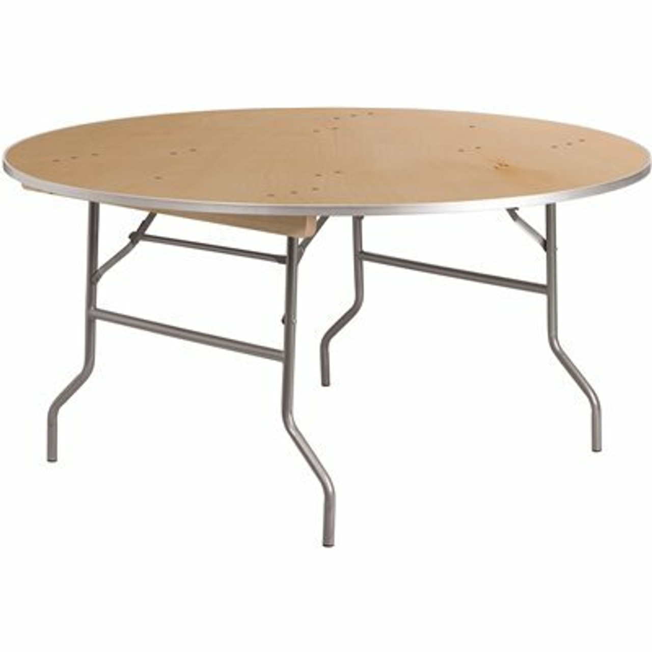 60 In. Natural Wood Tabletop Metal Frame Folding Table - 308688172