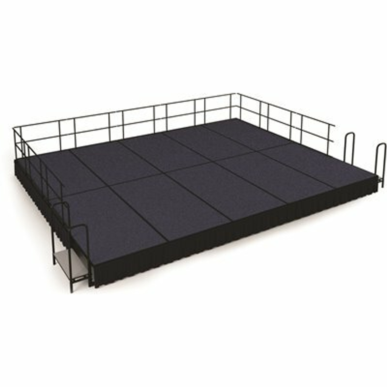 National Public Seating Nps 16 Ft. X 20 Ft. Stage Package, 16 In. H Blue Carpet Shirred Pleat Black Skirting