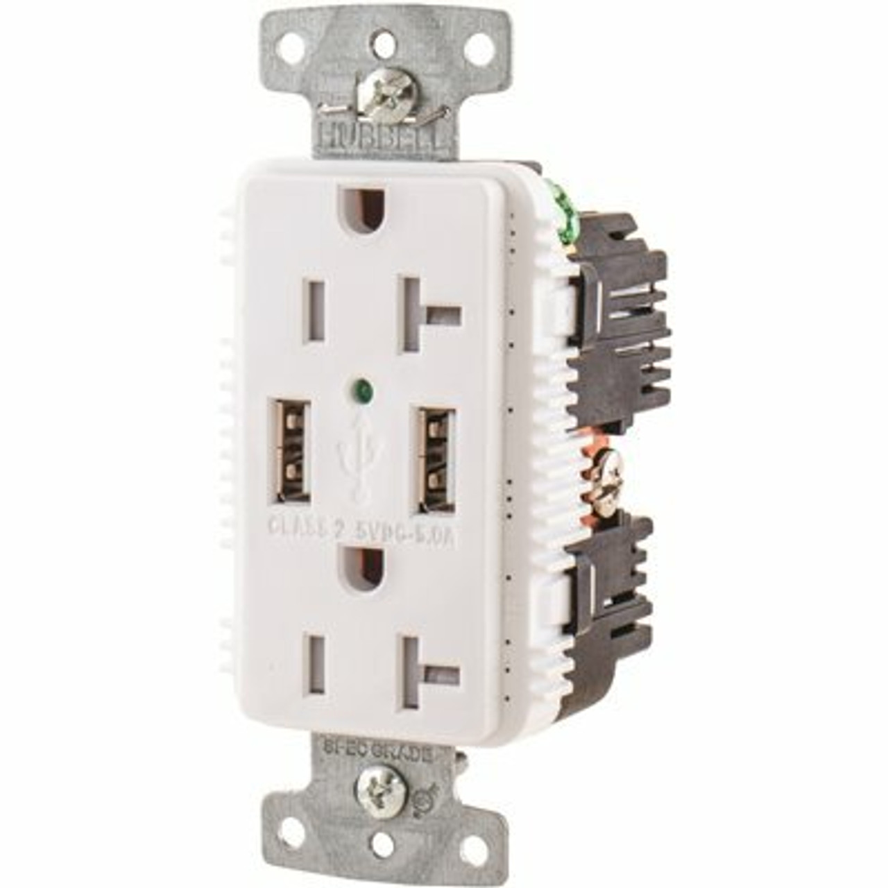 Hubbell Wiring 20 Amp Tamper Resistant Usb Charger Duplex Receptacle Outlet, White