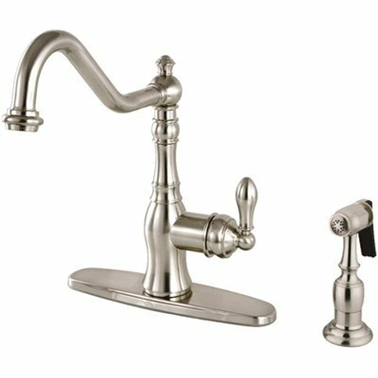 Kingston Brass American Classic Single-Handle Standard Kitchen Faucet With Side Sprayer In Brushed Nickel