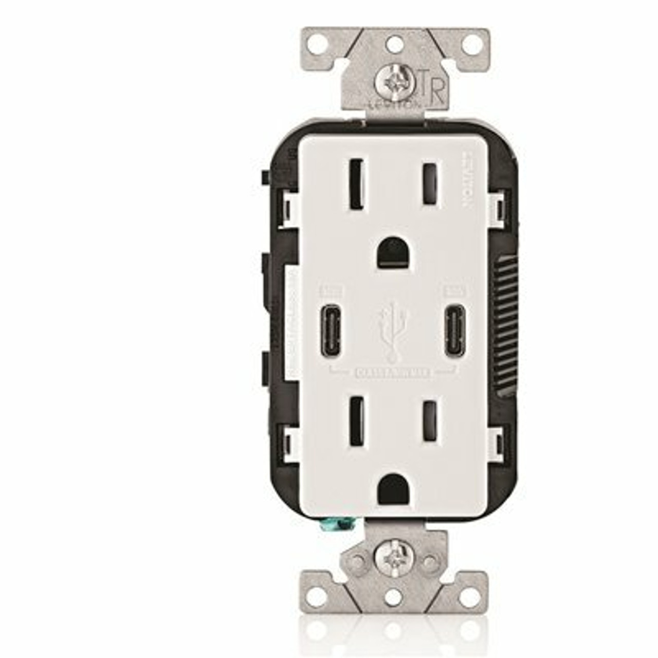 15 Amp 125-Volt Tamper-Resistant Duplex Outlet/30-Watt 6 Amp Usb Dual Type-C With Power Delivery In-Wall Charger, White