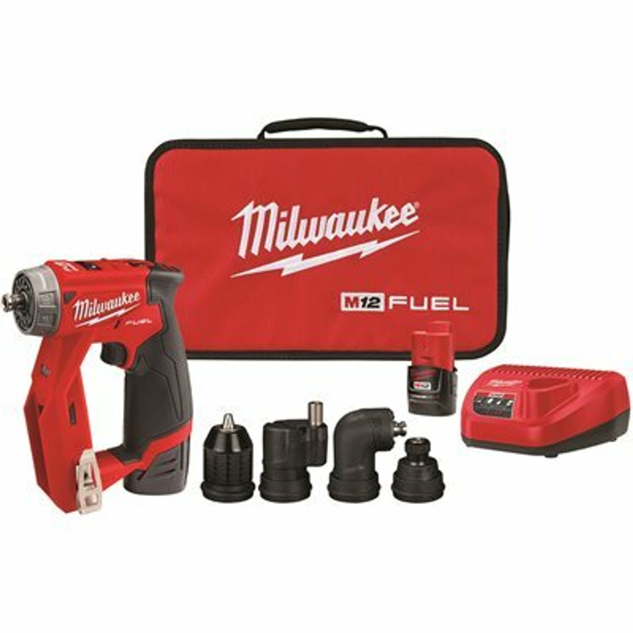 Milwaukee M12 Fuel 12-Volt Lithium-Ion Brushless Cordless 4-In-1 Installation 3/8 In. Drill Driver Kit With 4-Tool Heads