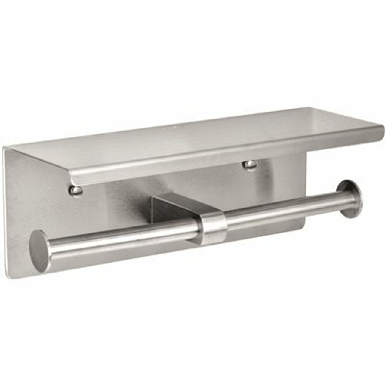 Alpine Industries Double Post Toilet Paper Holder With Shelf Storage Rack In Brushed Stainless Steel