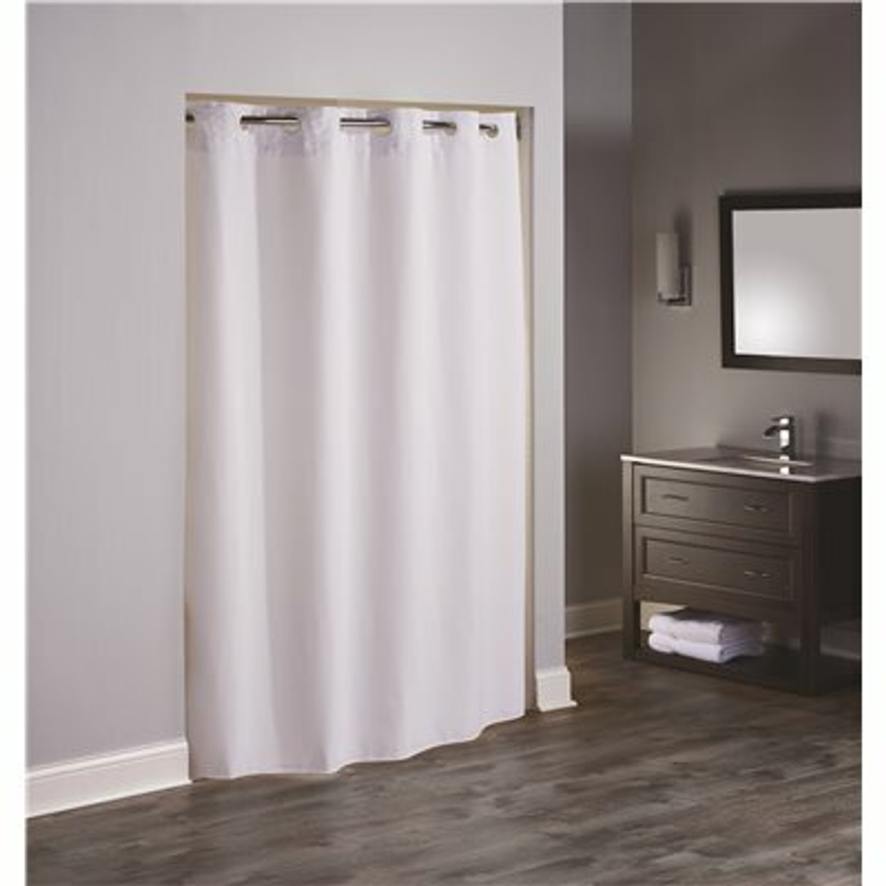 Hookless Boutique 77 In. L Reflection White Shower Curtain With Snap In Liner (Case Of 12)