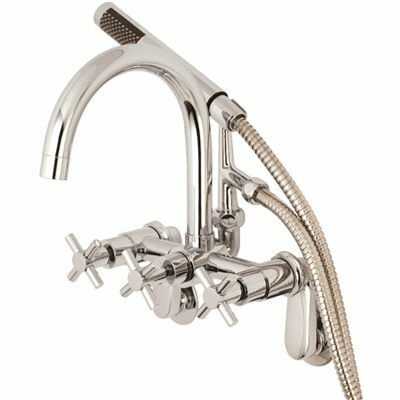 Kingston Brass Modern Adjustable 3-Handle Wall-Mount Claw Foot Tub Faucet With Handshower In Chrome