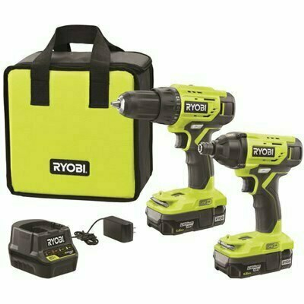 Ryobi One+ 18V Lithium-Ion Cordless 2-Tool Combo Kit W/ Drill/Driver, Impact Driver, (2) 1.5 Ah Batteries, Charger And Bag